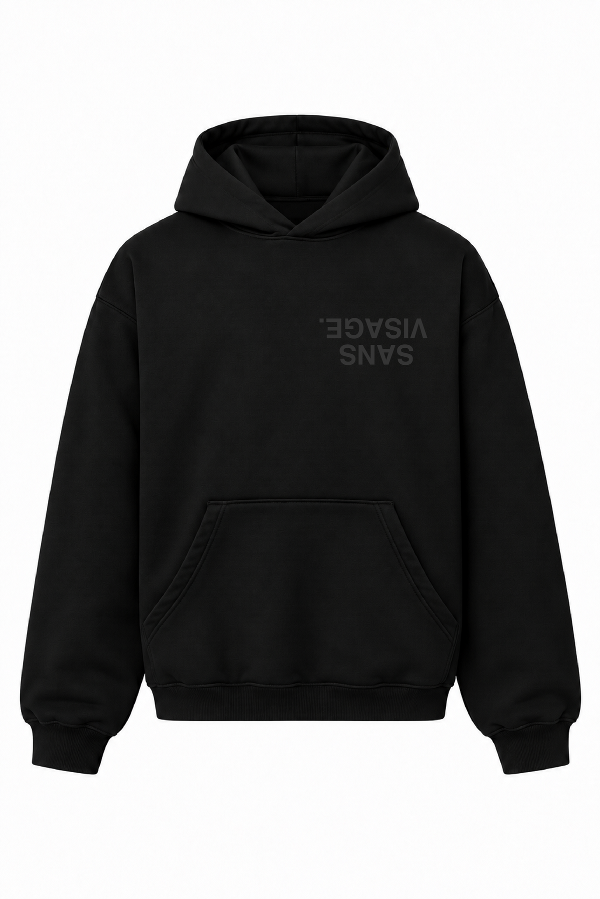 SANS VISAGE. UPSIDE DOWN BLACK HOODIE