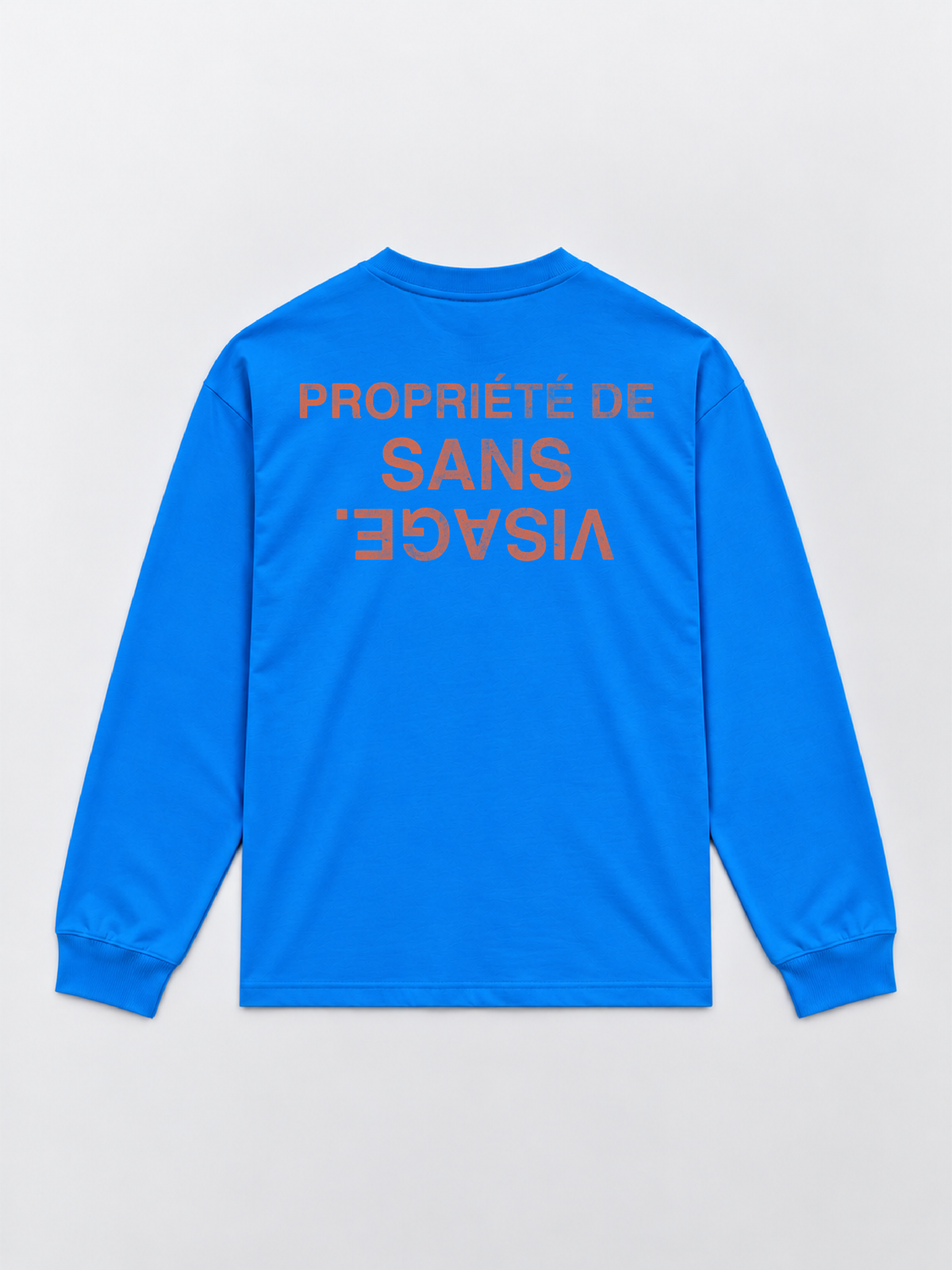 PROPRIÉTÉ DE SANS VISAGE. COBALT & TANGERINE BLUE CUFFED LONGSLEEVE