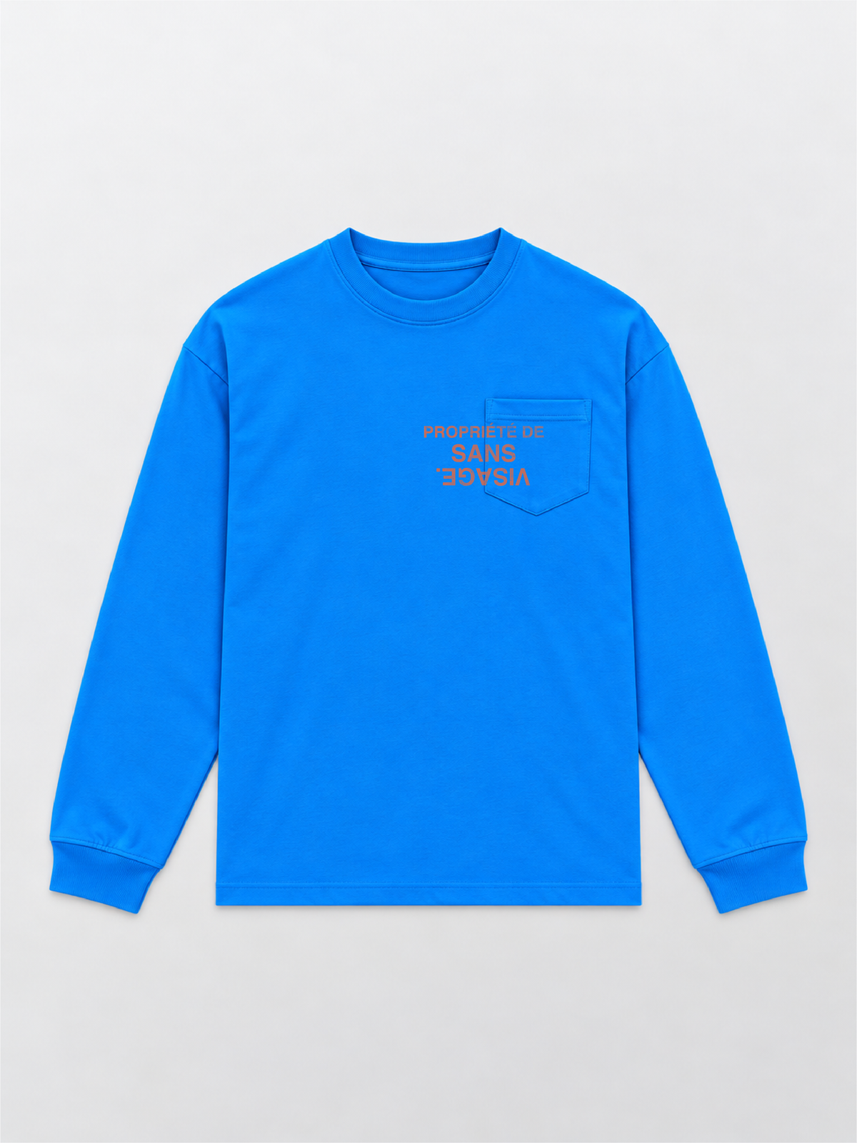 PROPRIÉTÉ DE SANS VISAGE. COBALT & TANGERINE BLUE CUFFED LONGSLEEVE