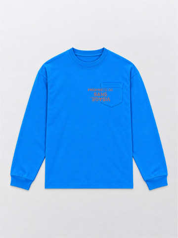 PROPRIÉTÉ DE SANS VISAGE. COBALT & TANGERINE BLUE CUFFED LONGSLEEVE