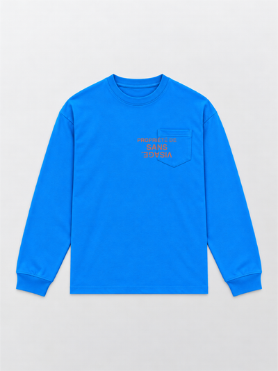 PROPRIÉTÉ DE SANS VISAGE. COBALT & TANGERINE BLUE CUFFED LONGSLEEVE