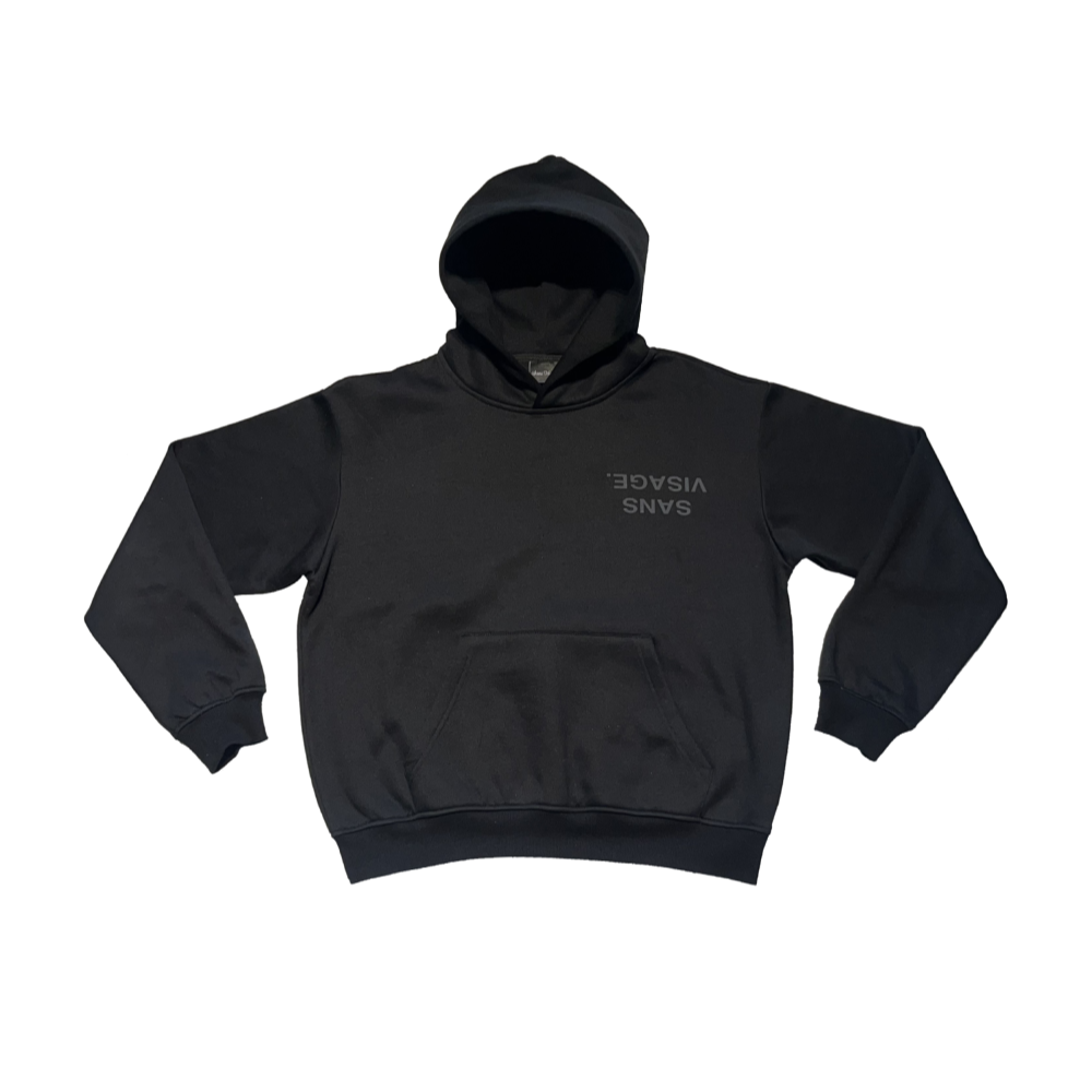 SANS VISAGE. UPSIDE DOWN BLACK HOODIE