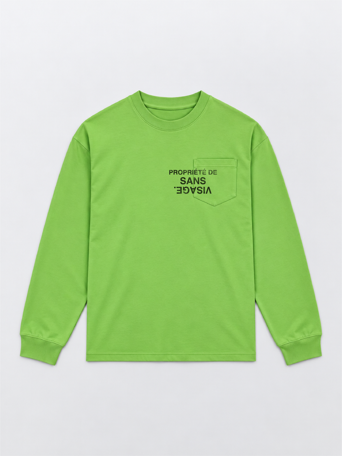 PROPRIÉTÉ DE SANS VISAGE. LIME GREEN CUFFED LONGSLEEVE