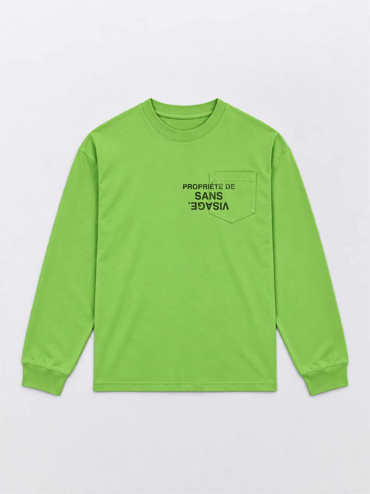 PROPRIÉTÉ DE SANS VISAGE. LIME GREEN CUFFED LONGSLEEVE