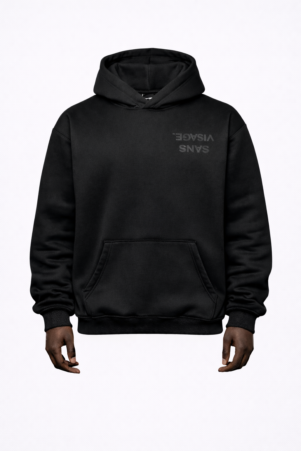 SANS VISAGE. UPSIDE DOWN BLACK HOODIE