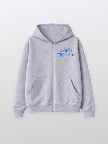 Blue Washed Grey Sans Visage Hoodie – front