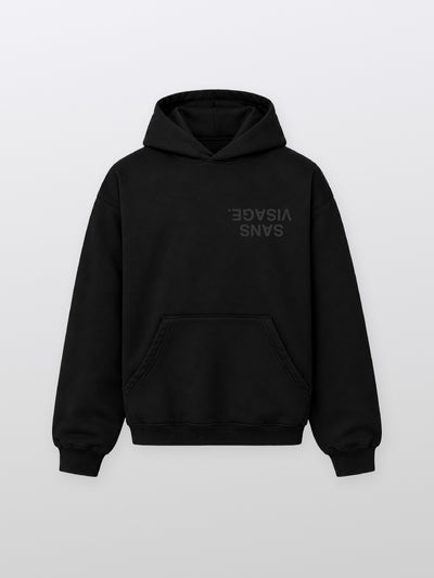 SANS VISAGE. UPSIDE DOWN BLACK HOODIE