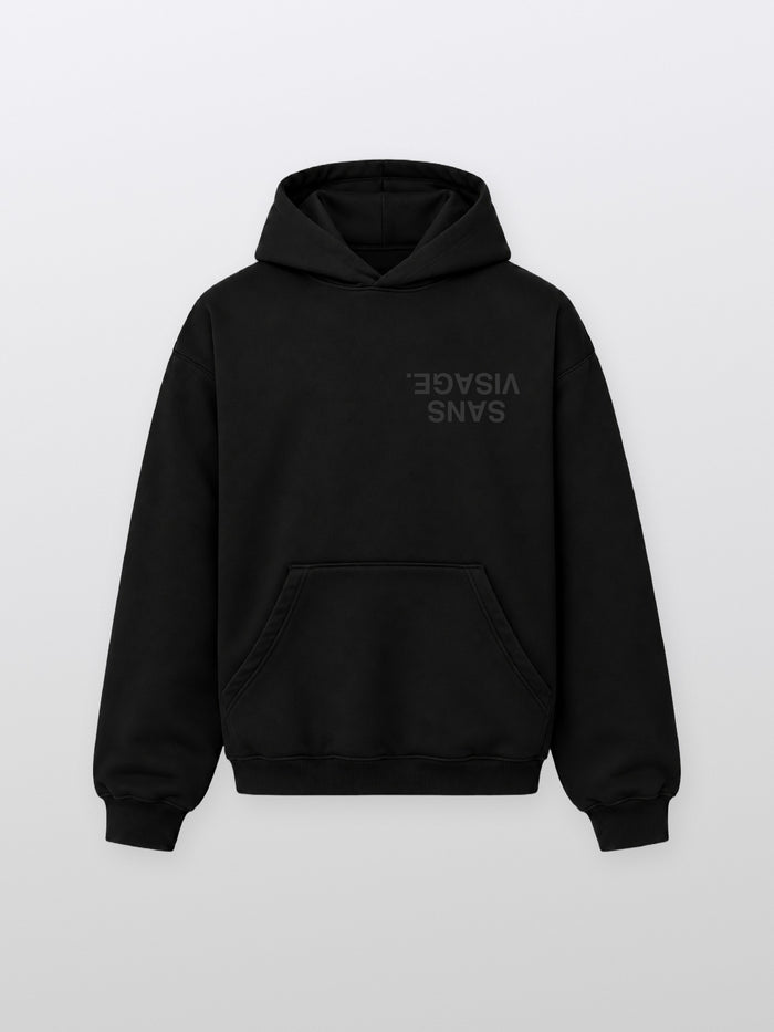 SANS VISAGE. UPSIDE DOWN BLACK HOODIE