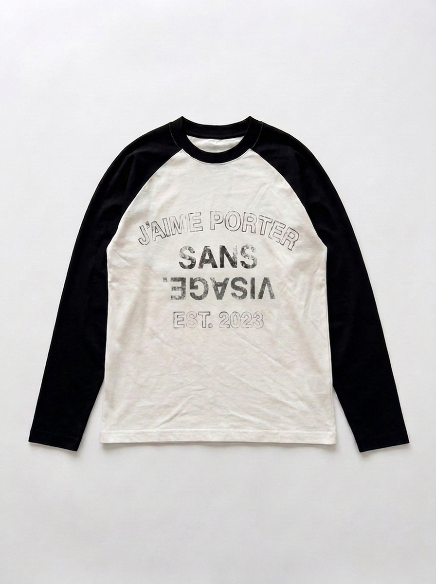 J'AIME PORTER SANS VISAGE RAGLAN LONGSLEEVE - WHITE & BLACK